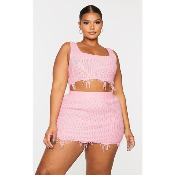Prettylittlething Plus Pink Raw Hem Knit skirt sz 20 NWT - Picture 1 of 9